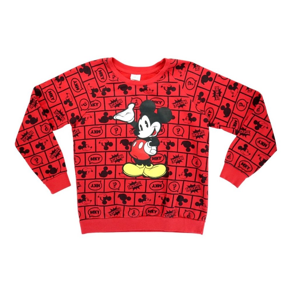Disney Womens S Red Mickey Mouse Comic Strip All Over Print Graphic Sweatshirt